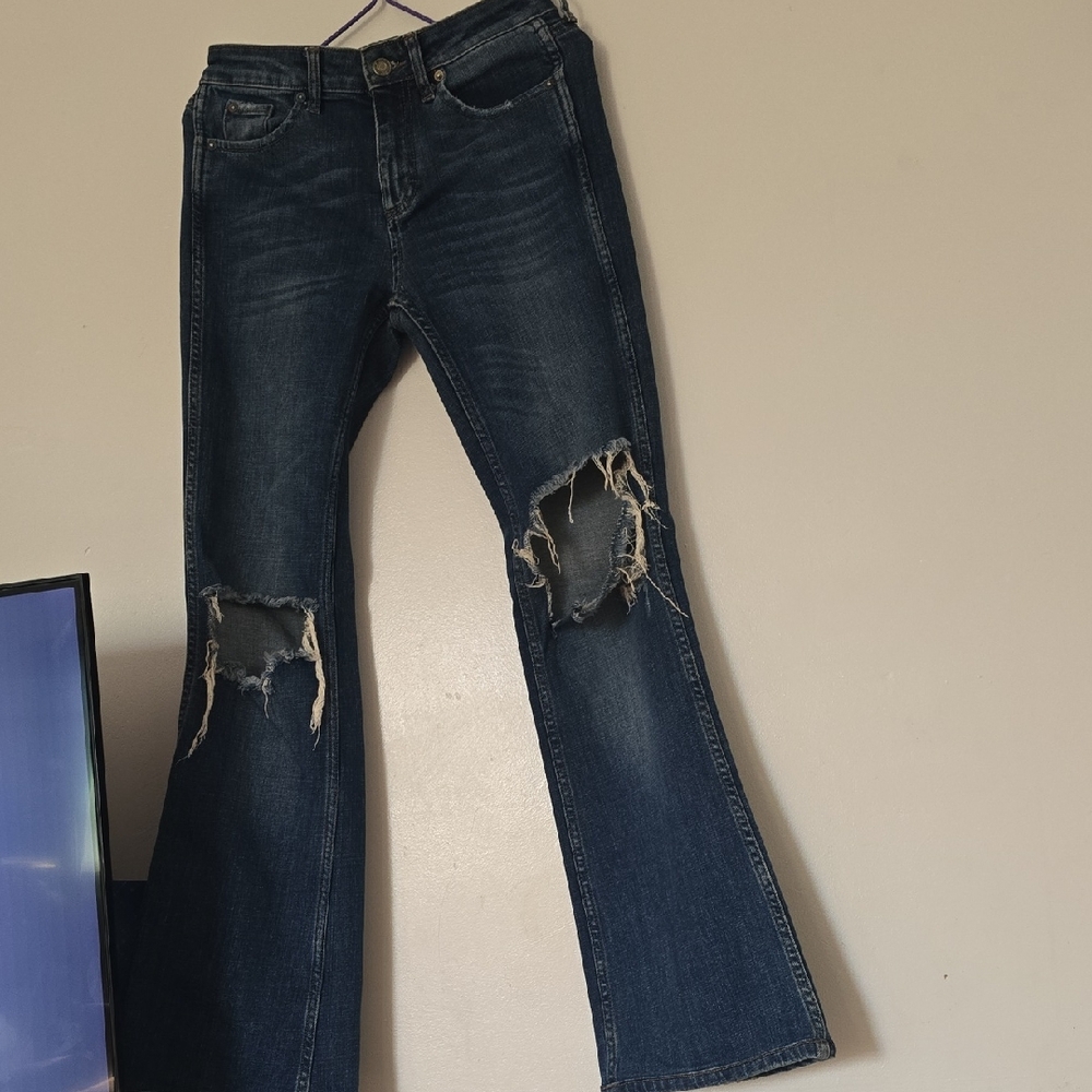 Free People Women's Distressed Blue Jeans